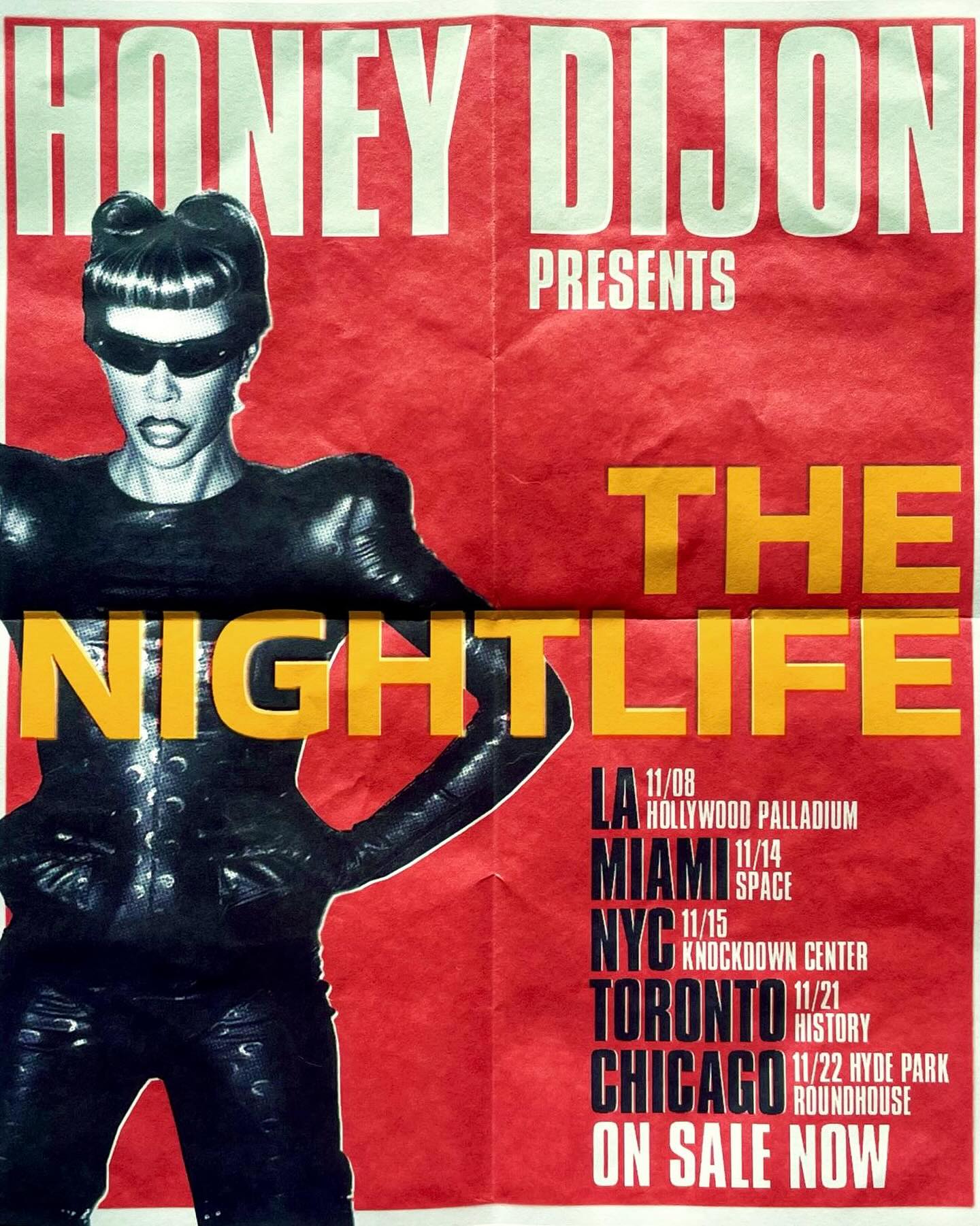 Honey Dijon in a futuristic outfit and sunglasses, promoting The Nightlife tour with Toronto date.